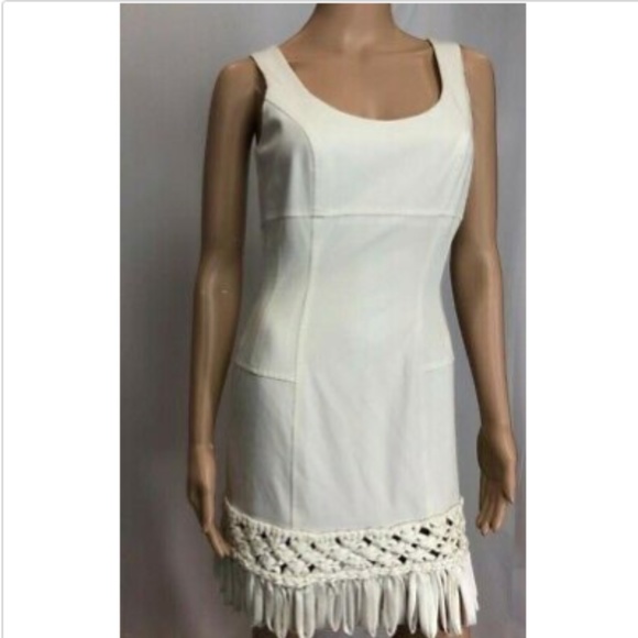 Aysha Womens Pencil Cocktail Dress Fringed White 2 - Picture 2 of 11